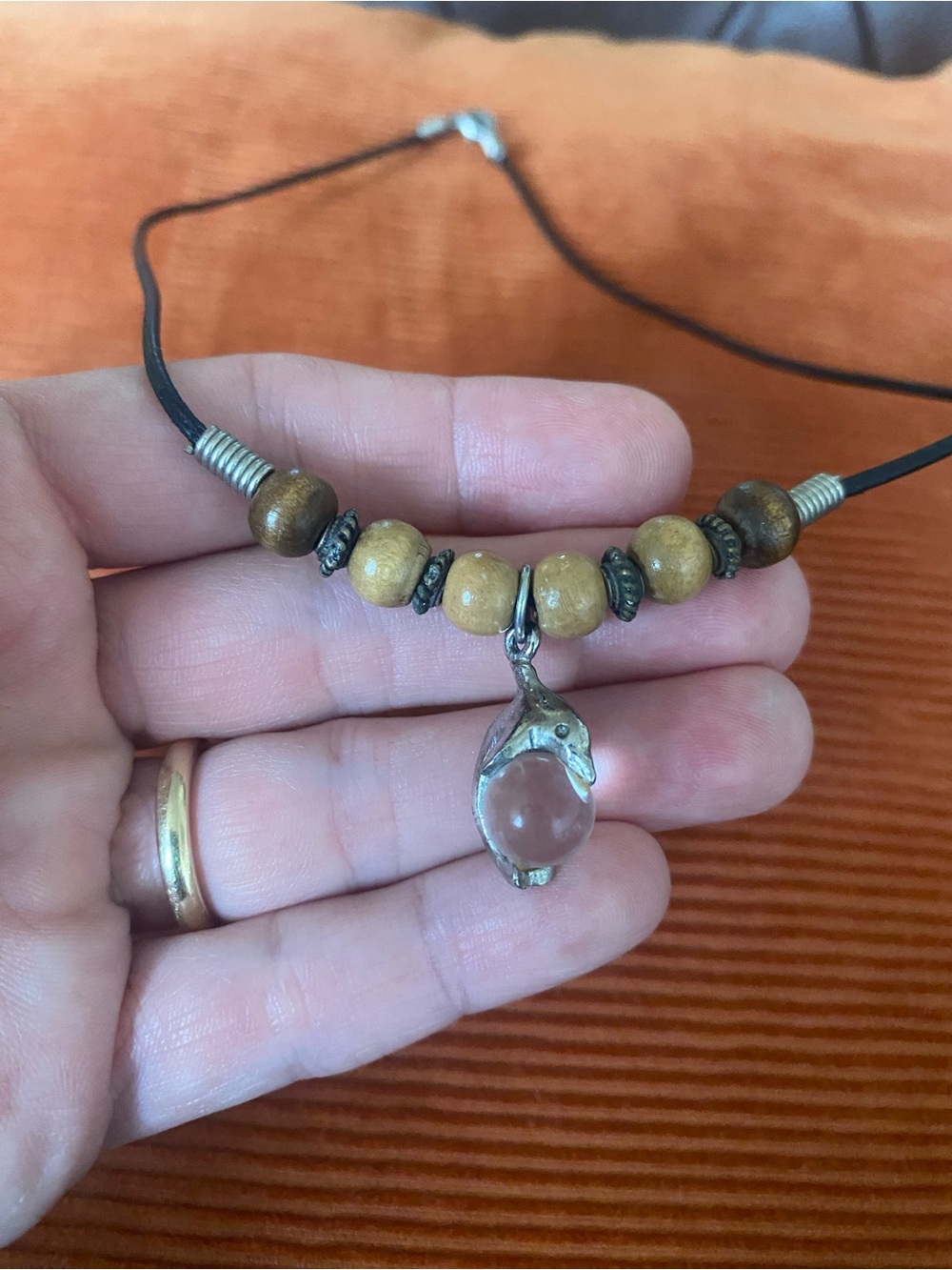Vintage Brown Beaded Necklace with Clear Teardrop Pendant